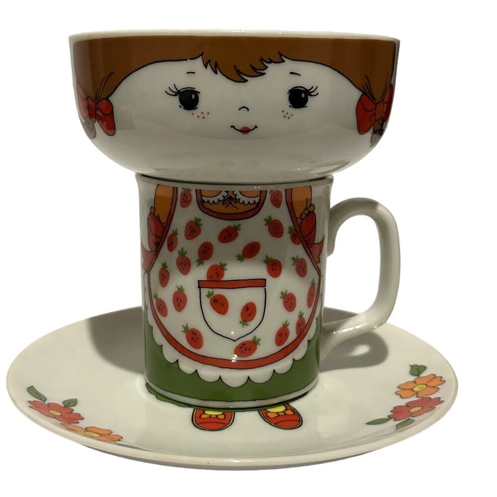 Rare Vintage 1970 Interpur 3 Pc Stackable Girl Plate Mug, Bowl Made in Japan HTF